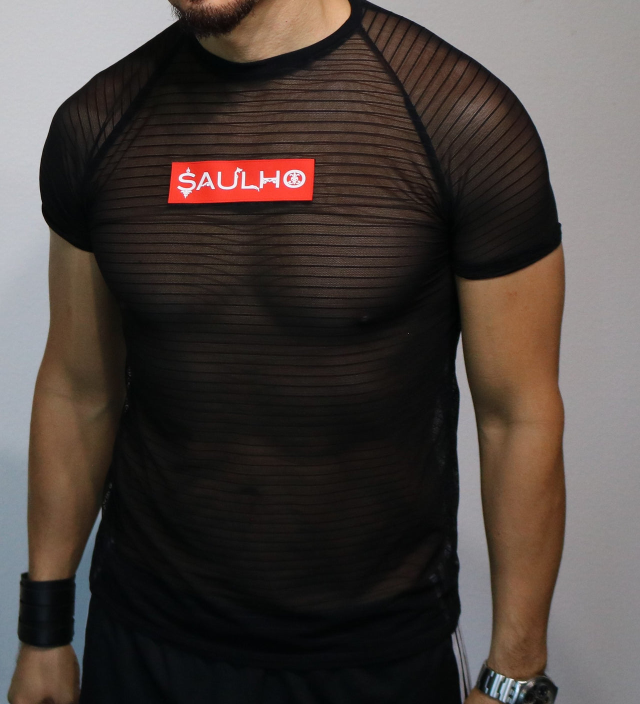 Saulho Sexy Black Mesh Short Sleeve T-Shirt