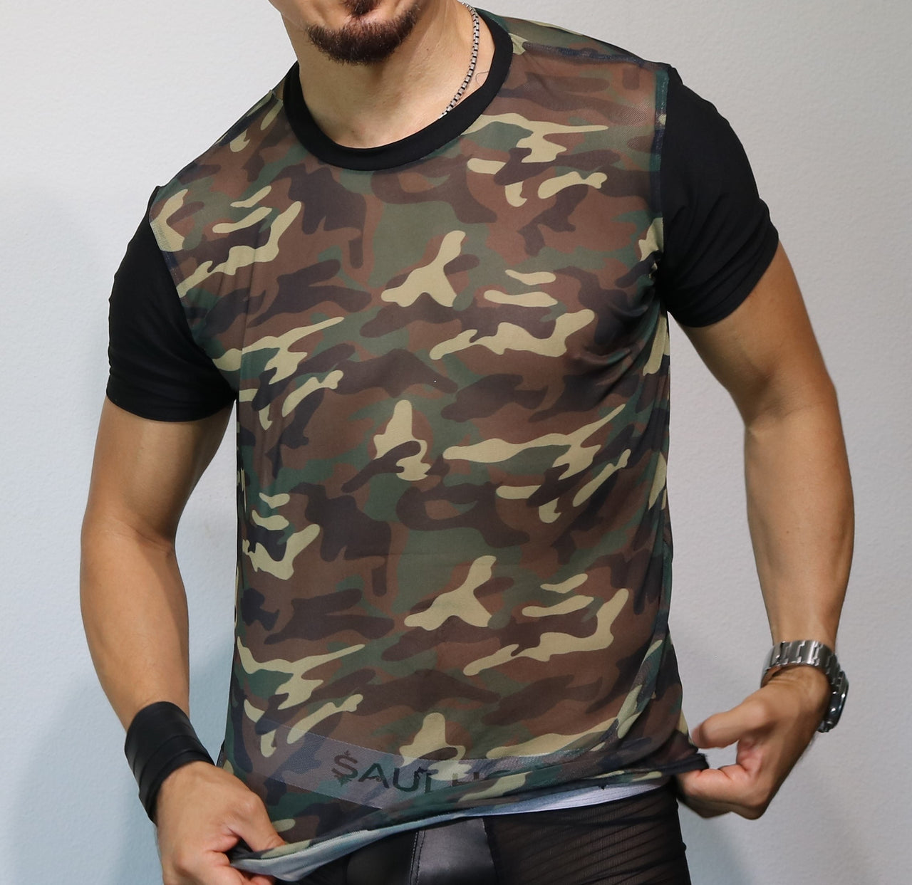 Saulho Camouflage Body Mesh Short Sleeve T-Shirt