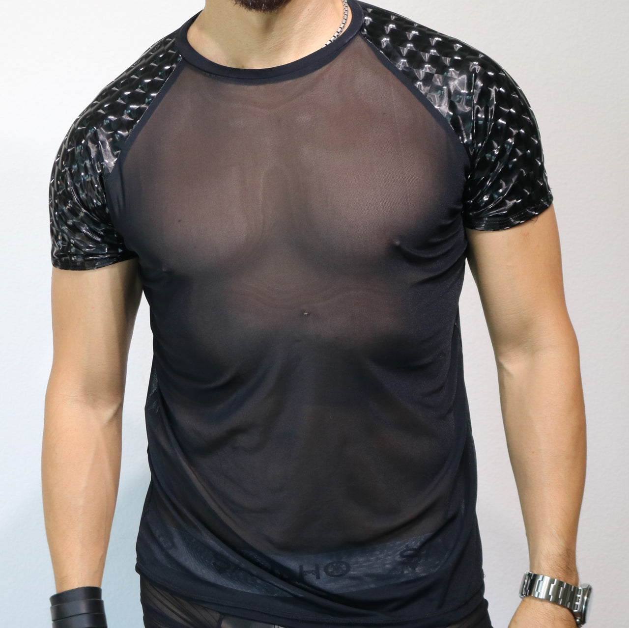Saulho Sexy Black Hologram, Mesh Short Sleeve T-Shirt