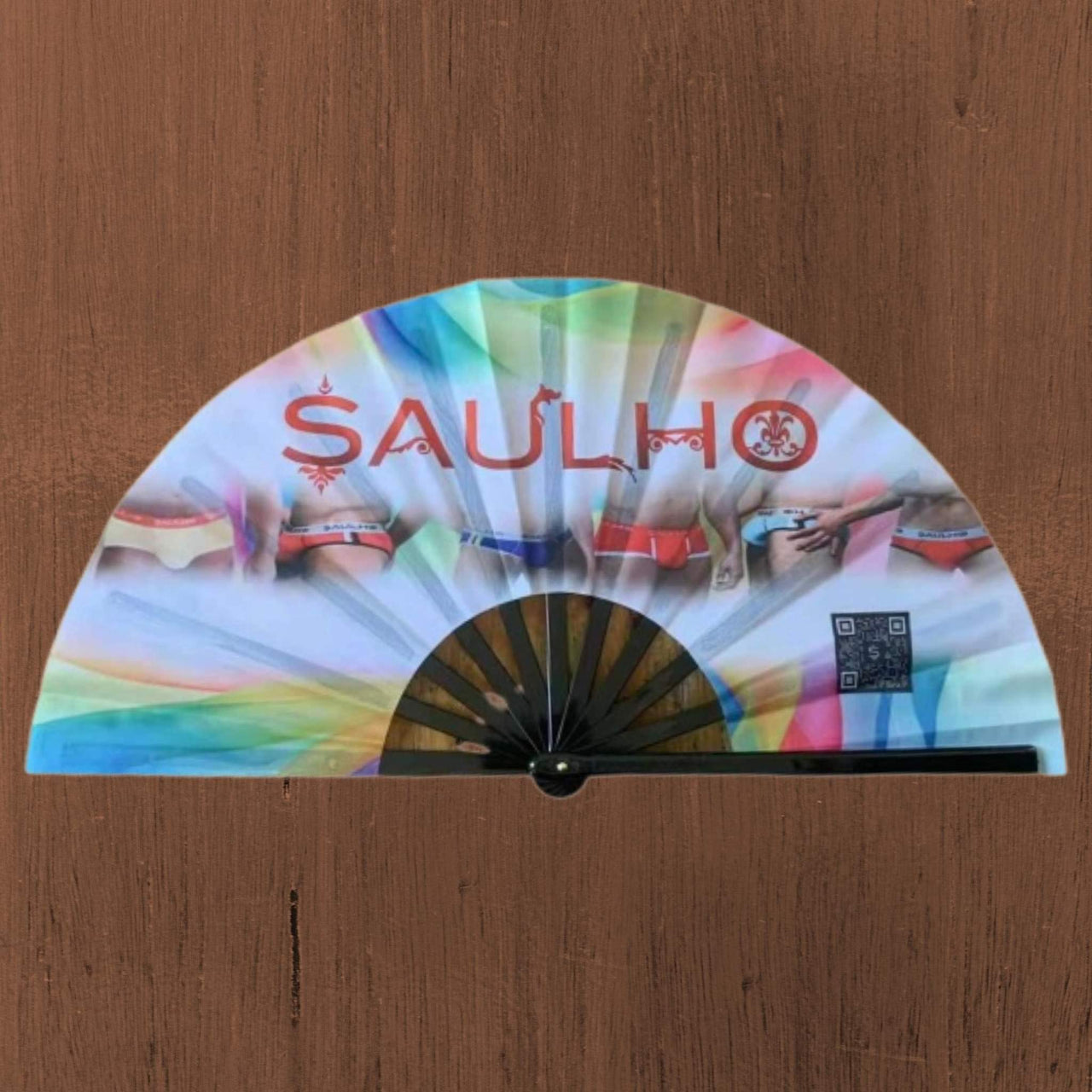 Pride Rainbow Swirl Fan - Black Bamboo(25")